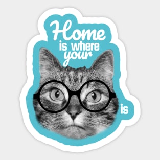 Home is where your cat is, sweet cat wearing eyeglasses Sticker